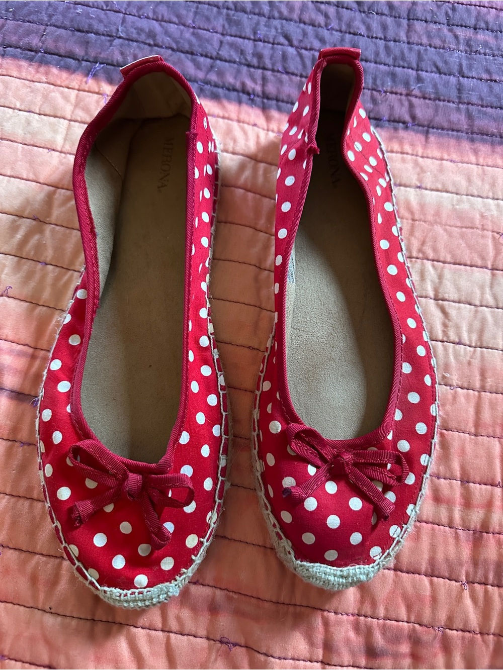 Y2K Merona Red Polka Dot Espadrille Ballet Flats Size 9 Bow Detail Coquette vguc